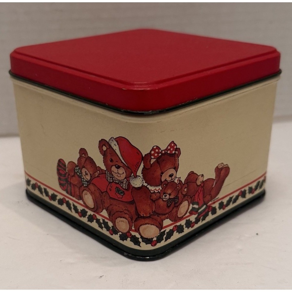 Vintage Potpourri Press Teddy Bear Christmas Bear Tin 1987 Square 4.5"x4.5"